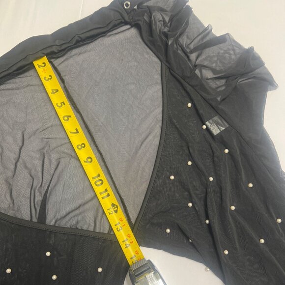 Sexy Black Sheer Mesh Pearl Embellished Two-Piece Set Ruffle Chaps Women Size XL - Picture 13 of 16